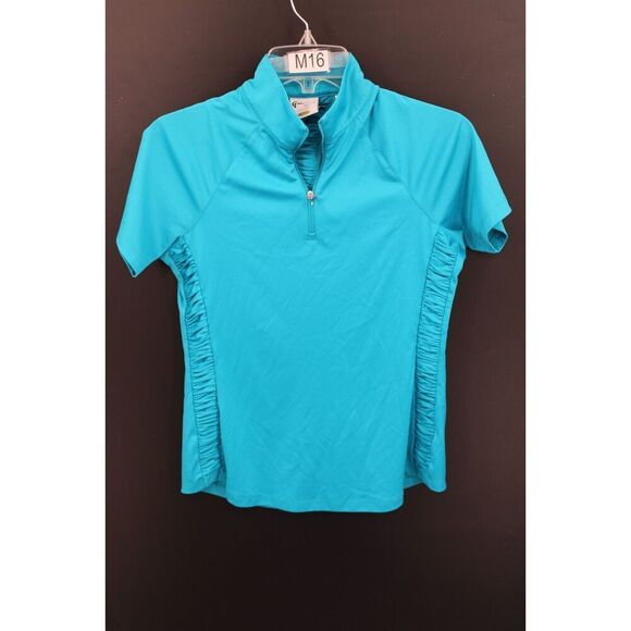 Greg Norman Women's Ml75 Microlux Ruched Panel Short Sleeve Zip Mock S - Picture 1 of 10